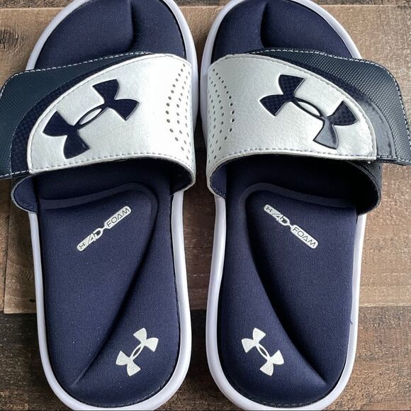 Under Armour Boys' UA Ignite VI Slides In White/Midnight Navy - 100 Size 3 - Picture 3 of 9